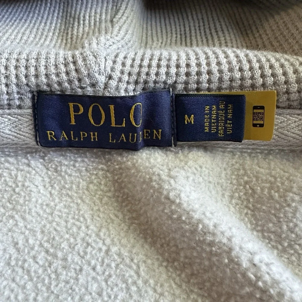 Polo Ralph Lauren Hoodie Sweatshirt Mens Medium Gray Full Zip Fleece Lined Logo
